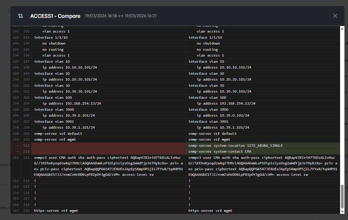 ConnectMyAssets, configuration diff comparison
