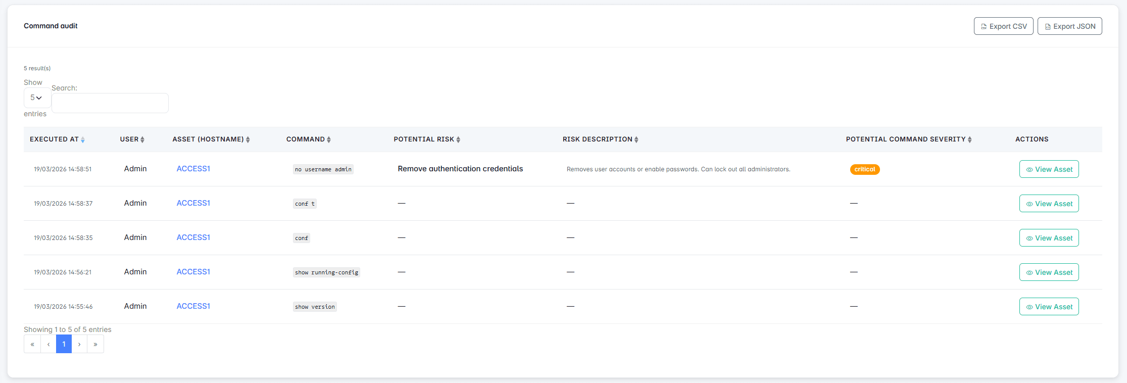 ConnectMyAssets Bastion, command logs