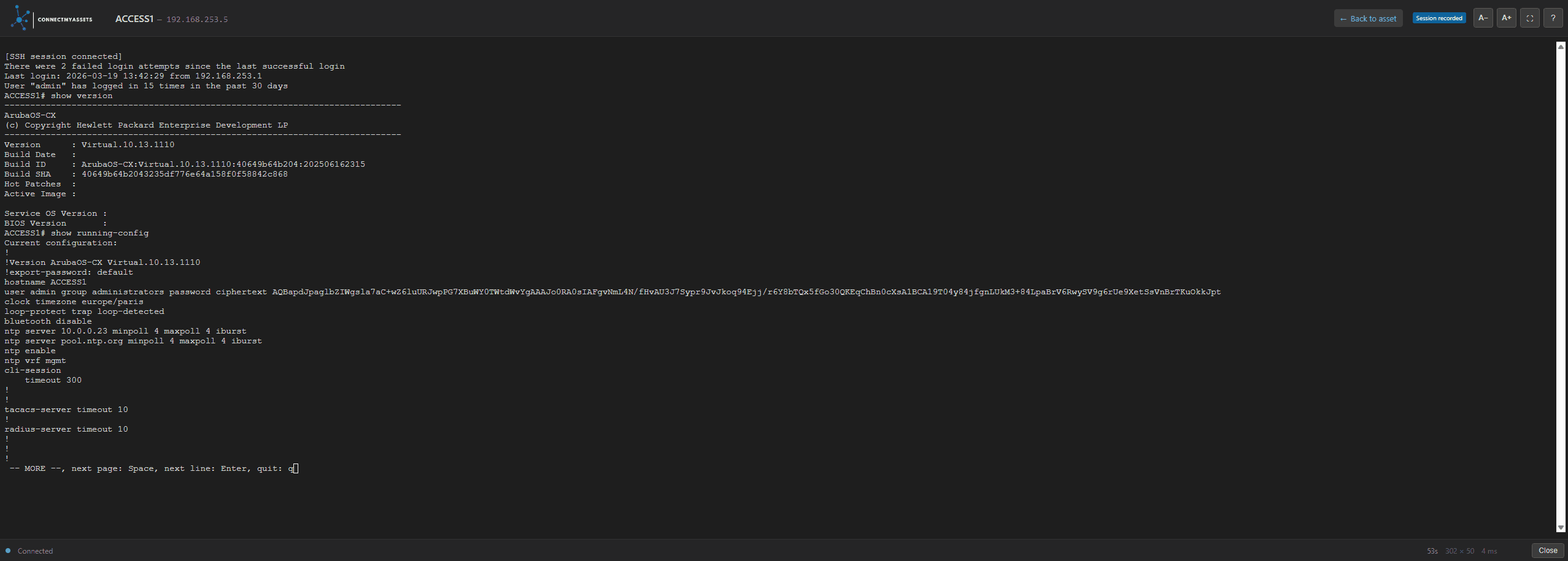 ConnectMyAssets SSH Bastion, session interface