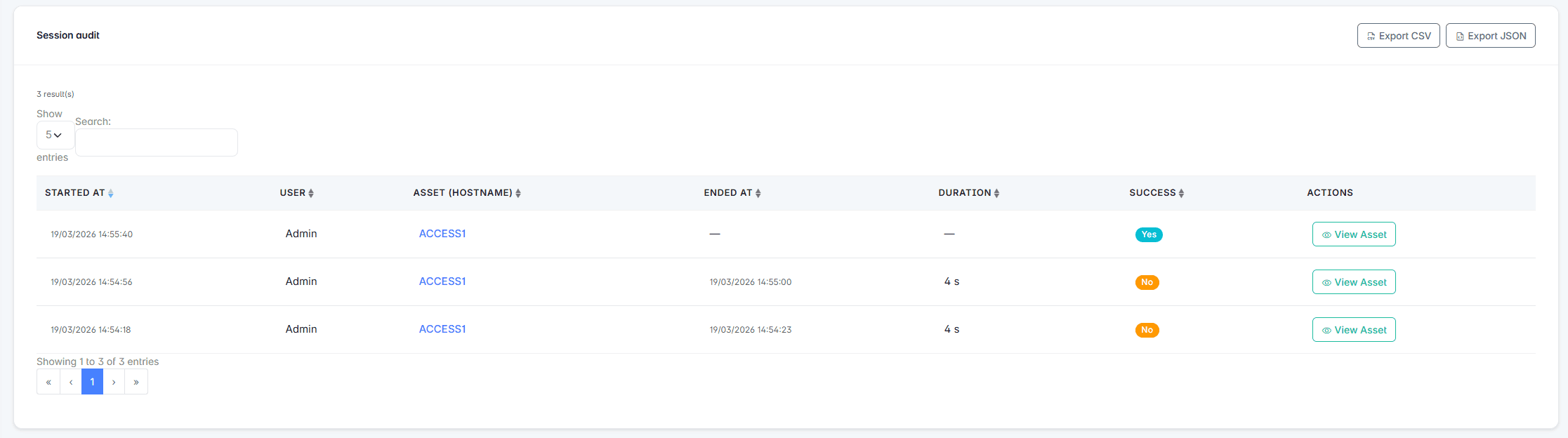ConnectMyAssets Bastion, session logs